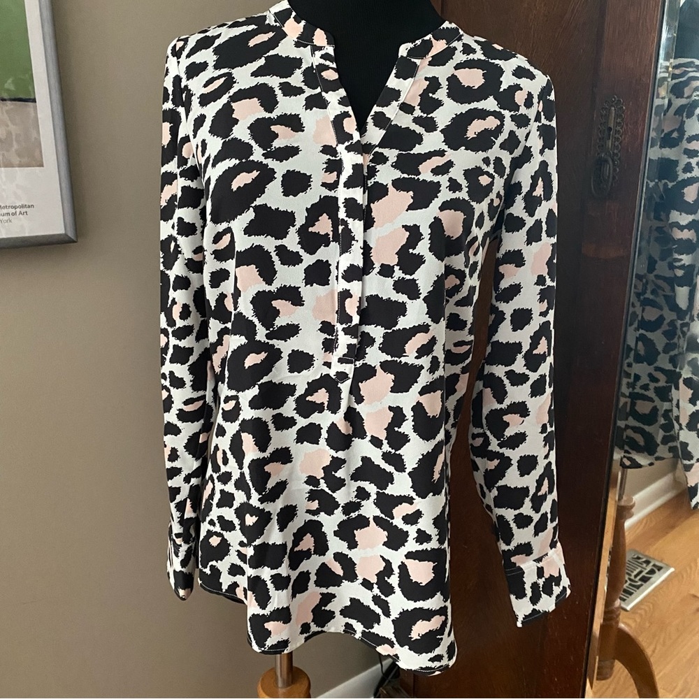 Talbots Leopard Print Long Sleeve Henley-style Blouse
